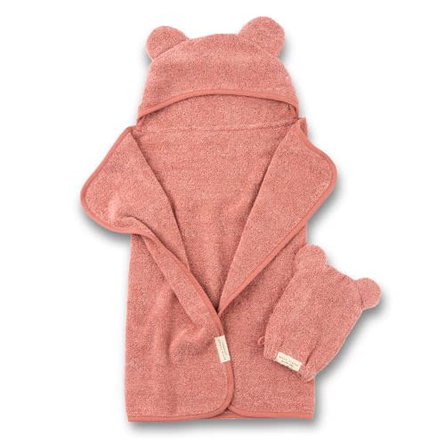 Bella Tunno Baby Bath Towel and Wash Mitt Set – Soft Absorbent Hooded Towels and Mitt-Style Baby Washcloths, Oeko-TEX Certified (Watermelon)