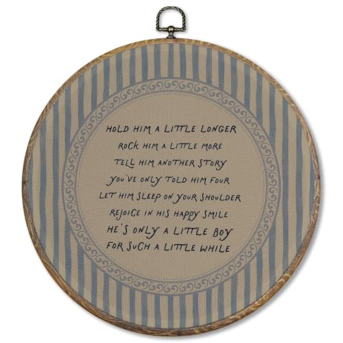FUGWN Vintage Boy Nursery Round Wall Art Decor Framed, Kids Playroom Canvas Artwork Prints, Hold Him a Little Longer Wall Hanging Decorations for Boys Nursery Bedroom Playroom, 10x10 Inch