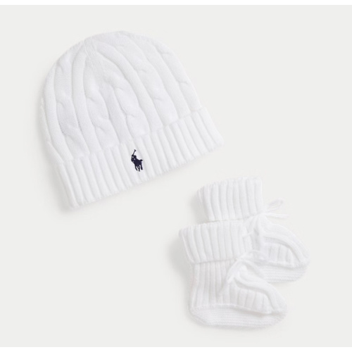 Cable-Knit Cotton Beanie & Bootie Set