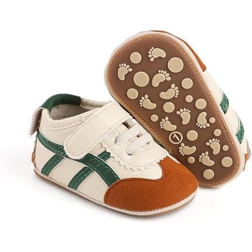 Baby Boys Girls Leather PRE-Walking Sneakers Toddler Anti-Slip Rubber Sole Infant Lightweight First Step Shoes