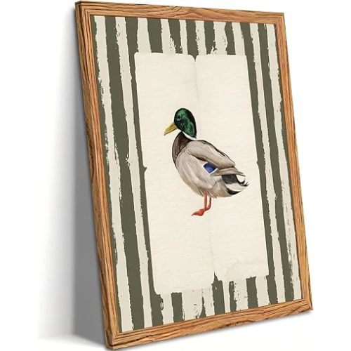 Framed Mallard Duck Canvas Wall Art Vintage Animal Wall Decor 8x10in
