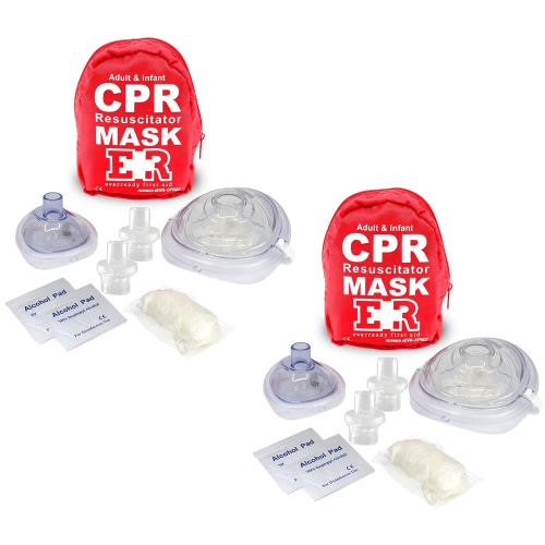Ever Ready First Aid Adult & Infant CPR Mask Emergency Medical Kit, Red 2-Pack