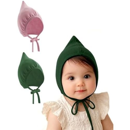 Bidadary Newborn Baby Bonnet Hat 0-12 Months Cotton Infant Hospital Hat Baby Sleep Hat Chin Strap Beanie for Spring Summer