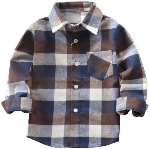 Younger Tree Toddler Boy Girl Fall Flannel Shirt Kid Baby Long Sleeve Button Down Plaid Shirts,Size 12 Months-7T