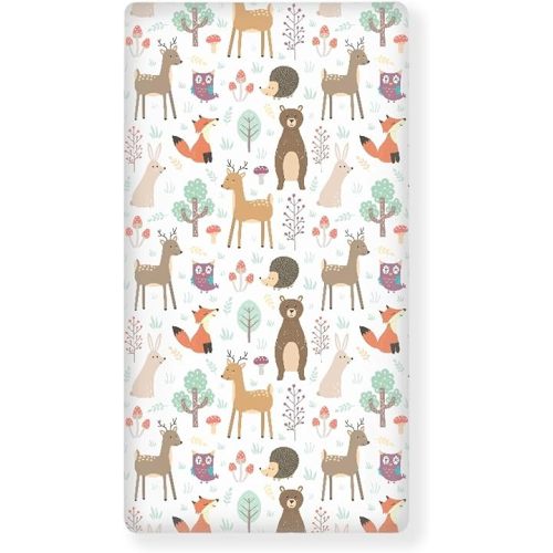 Forest Cute Animals Fitted Crib Sheet Nature Woodland Friends Standard Crib Mattress Fitted Sheet Multicolor Baby Toddler Bed Mattress Sheets for Boys Girls 28"x52"