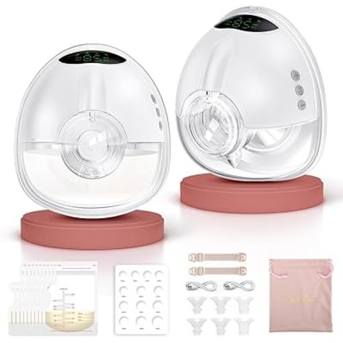 Lulia Breast Pump Hands Free, Wearable Electric Breast Pump, 4 Modes & 9 Levels, Strong Suction, Portable, Painless, Low Noise, BPA Free, with 17/19/21/24MM Flange(2 Pack)