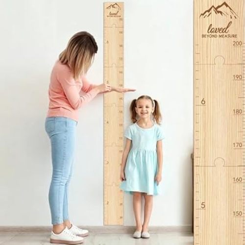GUANKE Wooden Kids Height Chart for Wall, Natural Solid Wood Dual Scale (Feet/CM), Writable Growth Tracker, Easy Install Nursery Decor (Mountain)