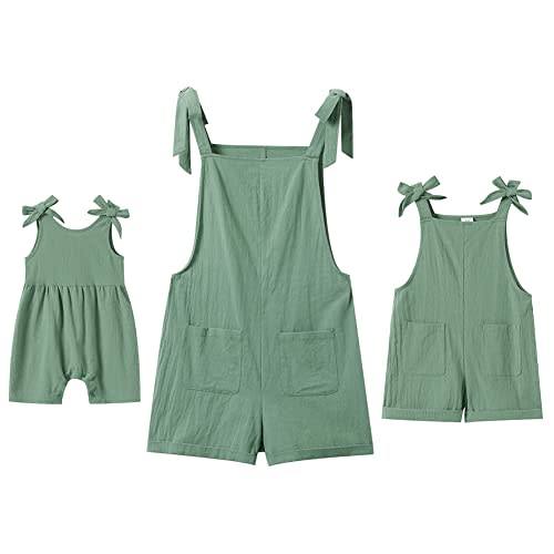 AWIBMK Mommy and Me Outfits Solid Color Family Matching Overall Shorts Jumpsuit Romper Summer Clothes for Mother and Daughter