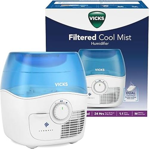Vicks Filtered Cool Mist Humidifier, Medium Room, 1.1 Gallon Tank - Humidifier for Baby and Kids Rooms, Bedrooms and More, Works with Vicks VapoPads
