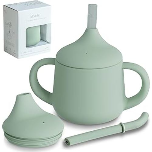 Moonkie Silicone Baby Sippy Cups | 3 Stages Training Cup Straw Cup for Infants Toddlers and Kid | 4 oz 1Pack