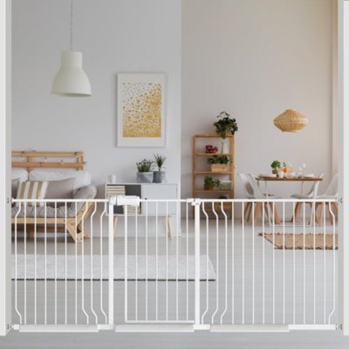 Fairy Baby Extra Wide Baby Safety Gate 86.02"-95.02", Pressure Mounted Child Gate in White Metal