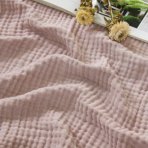 EMME Cotton Muslin Large Throw Blanket Couch Breathable Gauze Soft Lightweight Bed Blankets Adults (Heather Dusty Pink, 50"x70")