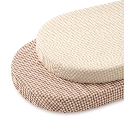 Blissful Diary Muslin Bassinet Sheet, 2 Pack, Beige Gingham & Brown Gingham | fitted for bassinet mattress, soft and breathable cotton, boho style, easy care for machine wash, gift for boy and girl