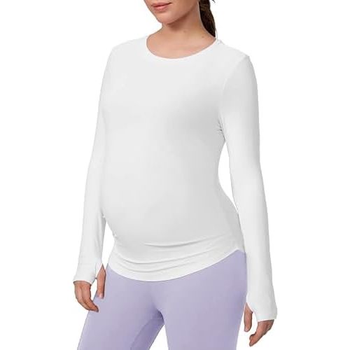 Mama Land Maternity Long Sleeve Shirts - Pregnancy Crewneck Basic Soft Tops for Workout Athletic Yoga Casual Clothes