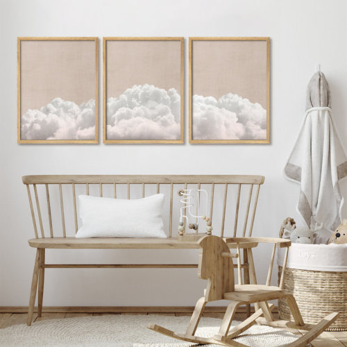SIGNLEADER 3 Piece Framed Cloud Wall Art Set - Neutral Sky White Cloud Prints for Bedroom, Nursery or Living Room Decor | Wayfair