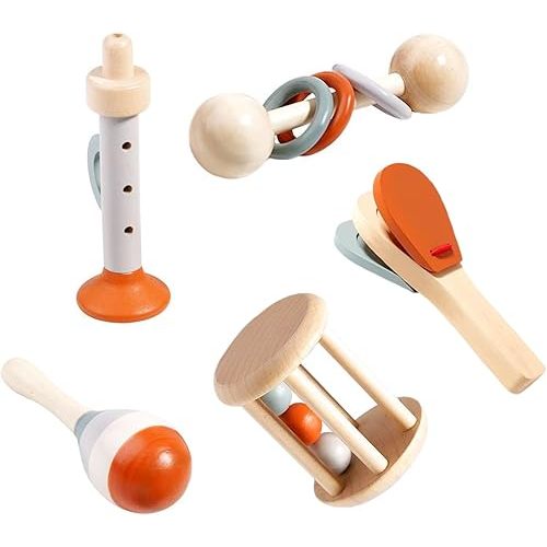 Wooden Baby Rattle, Organic Colorful Baby Rattles Set, Toddler Hand Wooden Rattles Toy Set for Infant Grasping, Sensory Development, Gift for Baby Boys Girls