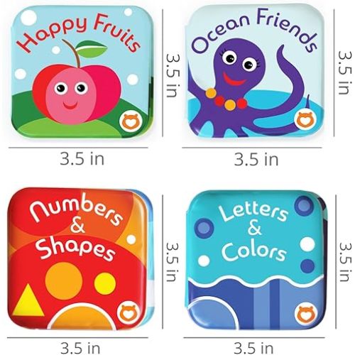 Floating Baby Bath Books Set of 4 - Bath Books for Babies, Infants - Waterproof, Mold-Free Bath Toys for Learning & Early Education (Fruit, Ocean, ABC, Numbers Books)