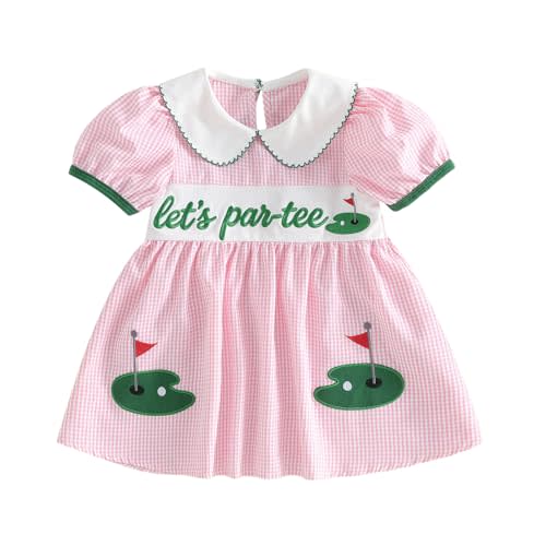 niceclould Toddler Baby Girl Golf Outfit Golf Hole Doll Collar Dresses Summer Short Sleeve Dress Little Girls Smocked Clothes