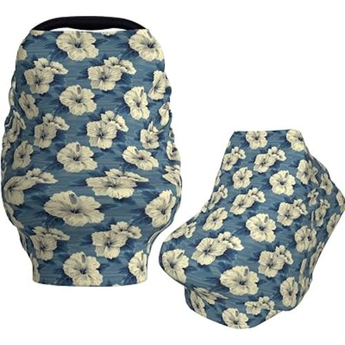 Cartoon White Hibiscus Flowers Baby Car Seat Covers Carseat Canopy Soft Infant Stroller Cover Nursing Breastfeeding Covers for Girls Boys Newborn
