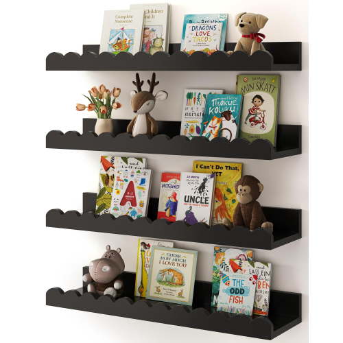 Nursery Floating Wall Shelves For Kids Scalloped Design Wall Book Shelves For Toddler Bedroom Playroom Storage Decor