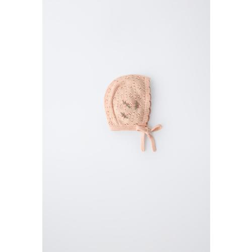 EMBROIDERED FLOWER OPENWORK BONNET - Peach | ZARA United States