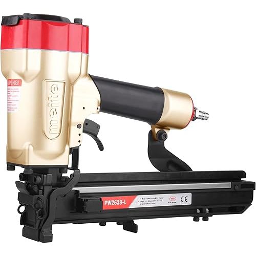 meite 16 Gauge 1-Inch Wide Crown Stapler, Pneumatic Heavy Duty Staple Gun for Roofing & Lathing, Tool-Free Jam Release & Visible Mag, Accepts 5/8"- 1-1/2" P-Type Staples PW2638-L