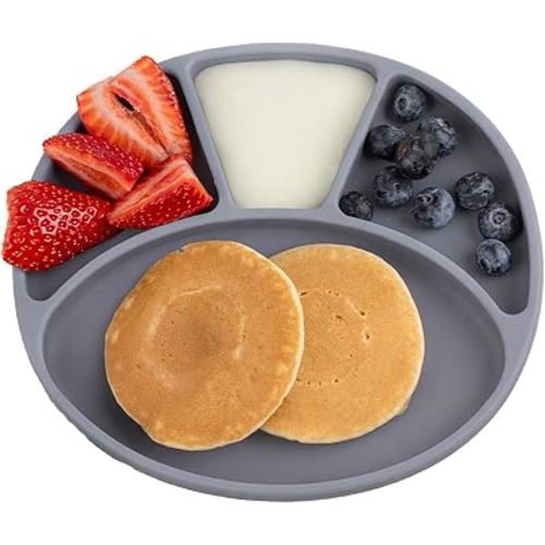 BIBaDO - Silicone Suction Divider Plate (Mist) - Toddler Plates - Help Develop Motor Skills - Durable, Dishwasher & Microwave Safe, BPA Free - Medical Grade - Baby Essentials - 6 Months to 3 Years