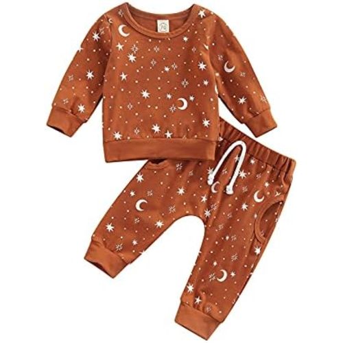 Newborn Baby Girls Boys Clothes Outfits Moon Stars Print Long Sleeve Pullover Top + Pants 2Pcs Set Fall Winter