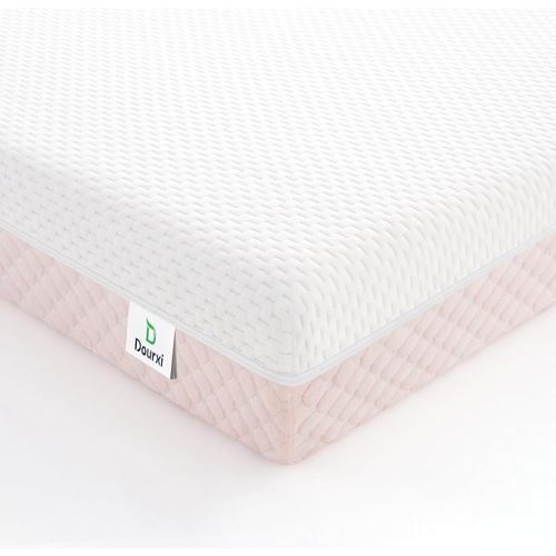 Mini Crib Mattress, 38x24X4 Inch Dual Sided Comfort Gel Memory Foam, Breathable Premium Baby Mattress for Mini and Portable Cribs w/Removable Outer Cover - White&Pink