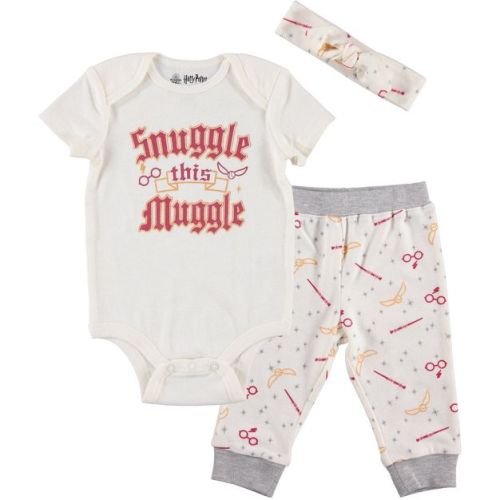 Harry Potter Newborn Baby Girls Bodysuit Pants and Headband 3 Piece Outfit Set White Newborn