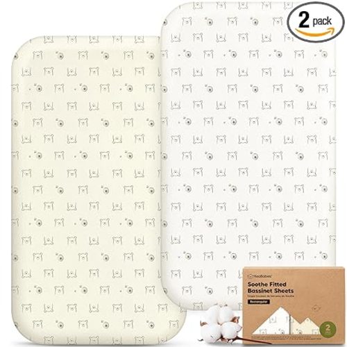 2-Pack Organic Bassinet Sheets for Boys, Girls - 100% Cotton Rectangle Baby Bassinet Mattress Sheets Compatible with Baby Delight Dreamer Bedside Sleeper 32"x21", Soft & Breathable (Bumble Bear)