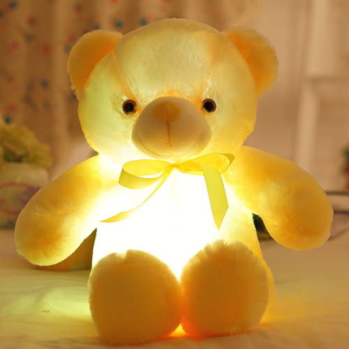 Wanfds Glow Teddy Bear,Cute Bear Stuffed Animal Soft Light Up Plush Toy LED Night Lights Birthday Christmas for Kids Toddler Girlfriend,Yellow, 12"