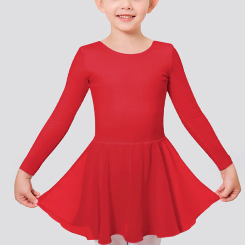 Girls Long Sleeve Ballet Leotards with Sheer Skirt