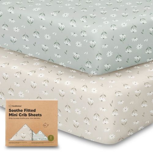 KeaBabies Mini Crib Sheets for Baby Girl, Boy, 2-Pack Soothe Pack and Play Sheets Fitted, 38x26 Organic Pack N Play Mattress Sheet (Daisies)
