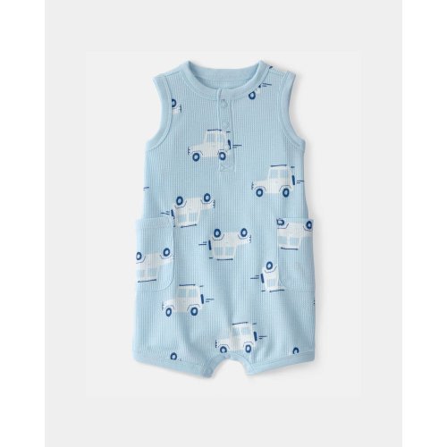 Baby Boy Car Waffle-Knit Sleeveless Romper - Blue | Carter's