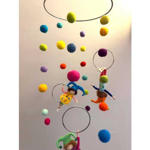 Baby mobile-Acrobats of circus- felt needled