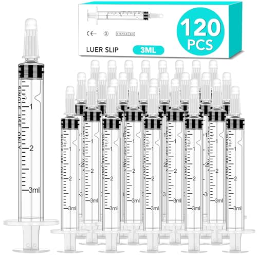 120 PCS 3ml Syringe with Cap for Liquid, Oral Syringe without Needles for Medicine Dropper, Colostrum Collect, Liquid Measuring, Individually Sealed, Luer Slip