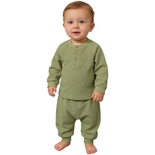 Toddler Baby Waffle Long Sleeve Sweatshirt ButtonTop Jogger Pants Set Cute Fall Winter Clothes Set Outfits