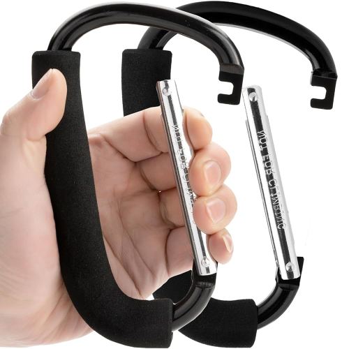 Funbliss Stroller Hooks, 6.3" Large Stroller Clip,Large Carabiner,2 Pack Hooks for Hanging Bags and Shopping