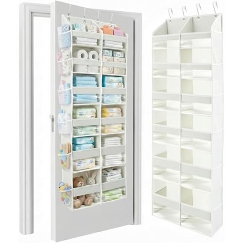 HOMELUX THEORY UPGRADED 6 Tiers Over The Door Organizer Hanging - 100D EXTRA THICK & 50lbs HUGE CAPACITY, 12 Side Mesh Pockets Over The Door Shoe Organizer, Hanging Closet Organizer (Ivory, XL)