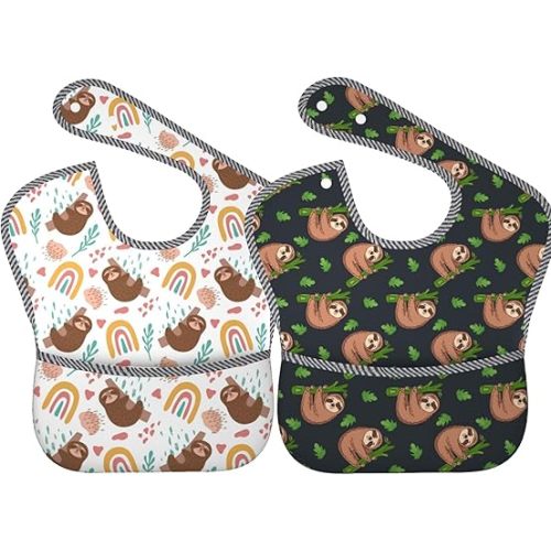Sloth Baby Stuff Baby Bibs 2Packs for 6-24 Months Waterproof Washable Fabric (Sloth)