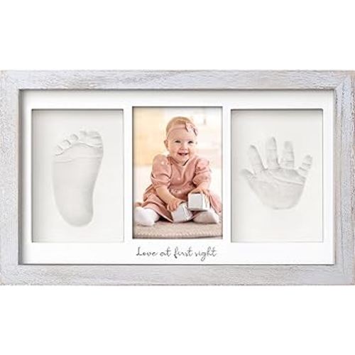 Baby Hand and Footprint Kit - Clay Handprint Keepsake Frame, Newborn Nursery Picture Frame, Personalized New Mom Gifts for Baby Shower & Registry (Vintage Gray)