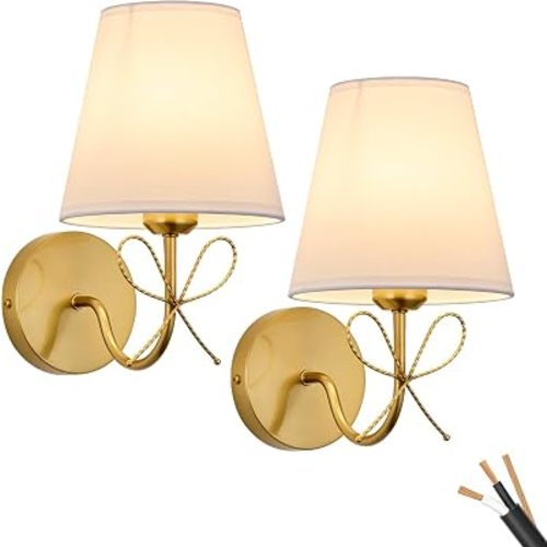 PASSICA DECOR Hardwired Gold Bow Wall Sconces Set of 2, Industrial Vintage Gold Sconces Wall Decor for Bedroom, Living Room, Bathroom,Hallway, Girl Room