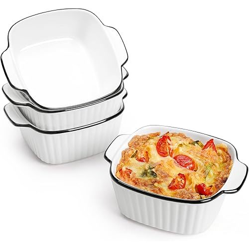 NUTRIUPS 13Oz Ceramic Baking Dishes set of 4, 5.7x4.5x2.2'' Square Baking Dishes, Small Baking Dish for Air Fryer, Ceramic Bakeware with Handles, Oven & Microwave Safe