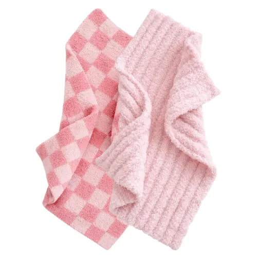 2-Pack Phufy® Bliss Mini Blanket, Baby Pink Wave/Strawberry Carnation Checkerboard