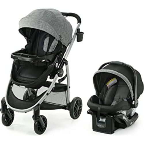 Graco Modes Pramette Travel System, Includes Baby Stroller with True Pram Mode, Reversible Seat, One Hand Fold, Extra Storage, Child Tray and SnugRide 35 Infant Car Seat, Ellington