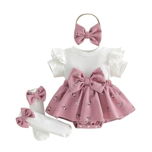 Giraropa Newborn Baby Girl Clothes Smocked Bubble Romper Dress + Socks + Headband Cute Spring Summer Baby Girl Clothes