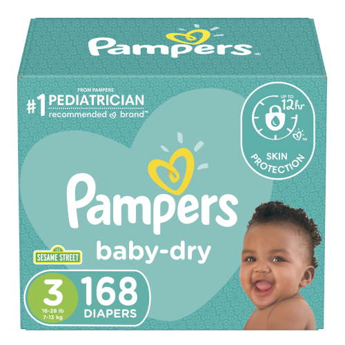Pampers Baby-Dry Size 3, 168 Count Diapers with Extra Protection & Aloe Extract