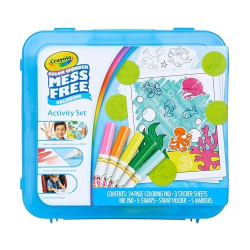 Crayola Color Wonder Mess Free Coloring Activity Set (30+ Pcs), Holiday & Christmas Gift for Toddlers, Travel Art Kit with Markers, Stamps, and Stickers, Ages 3+