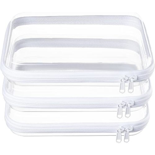 3-Pack Medium Clear Hard Shell Zipper Pouches, Clear Zipper Bags